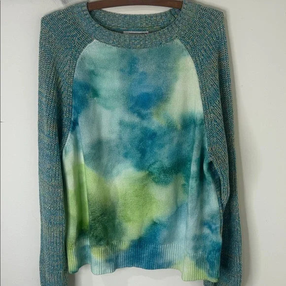 ANTHROPOLOGIE Blue Watercolor Tie-Dye Sweater Size Large - Picture 16 of 16
